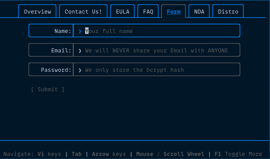 ssh form entry page